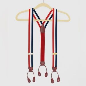 Vintage Barrons Hunter Men’s Red White Blue Grosgrain Ribbon Leather Suspenders